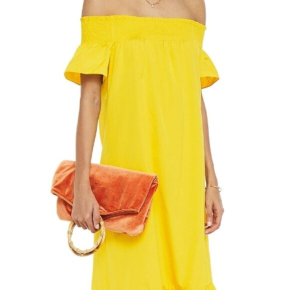 Tory Burch Silk Midi Dress Yellow Ruffle Short Sleeve Off-The-Shoulder M ($448) - Picture 3 of 7
